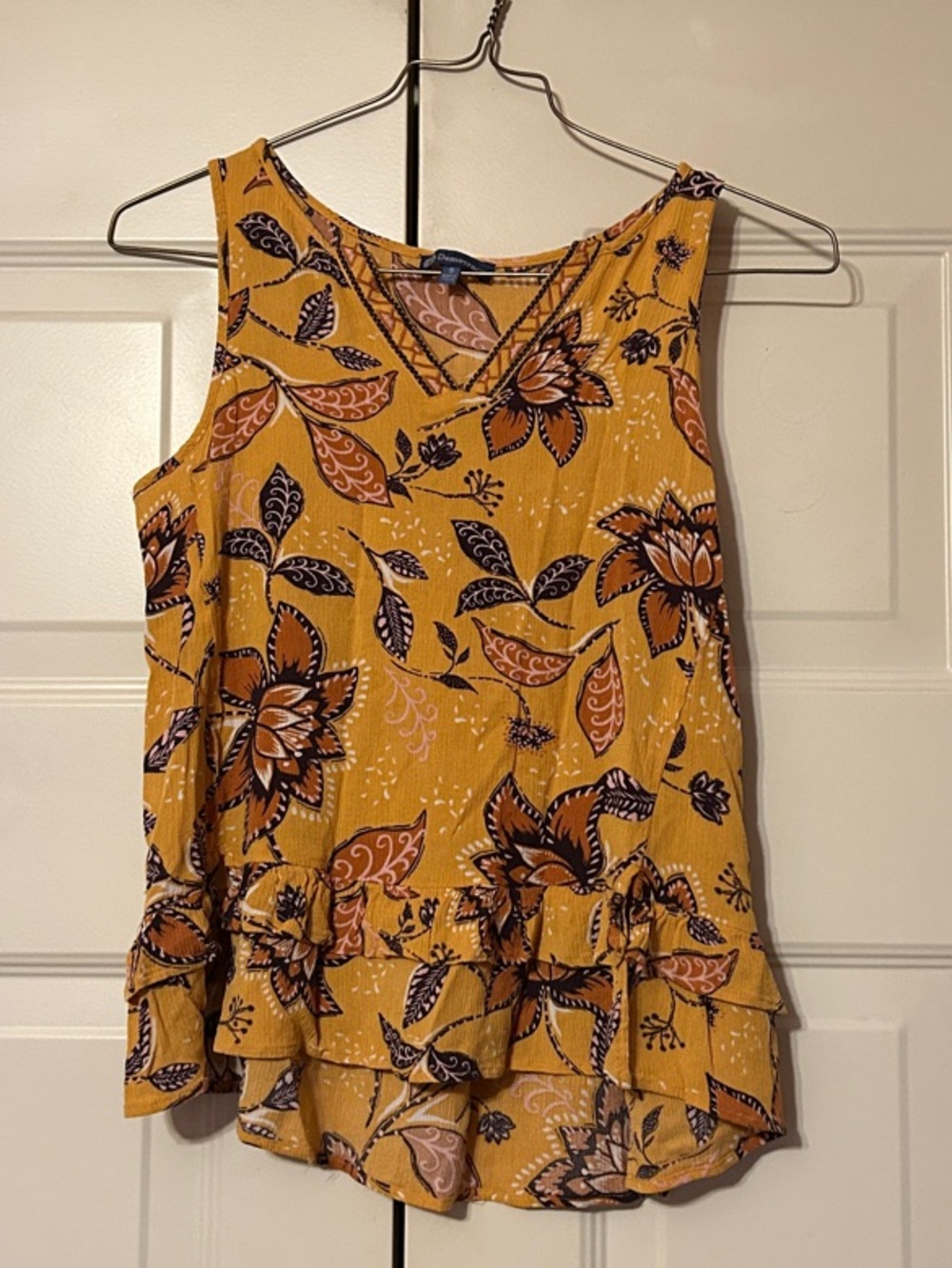Democracy Mustard Floral Ruffle Hem Camisole